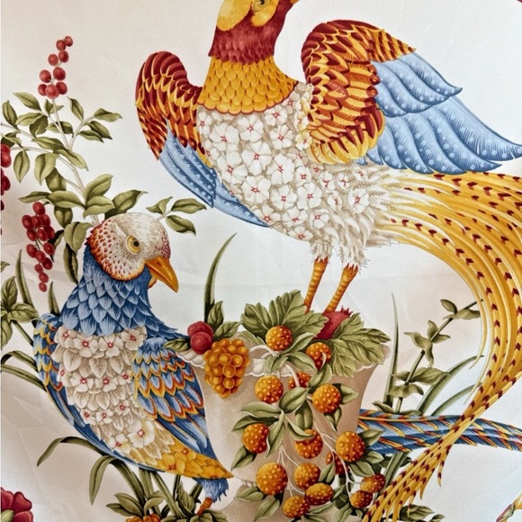 Salvatore Ferragamo Silk Pheasant Print Scarf w/ Navy Edging - Picture 3 of 7